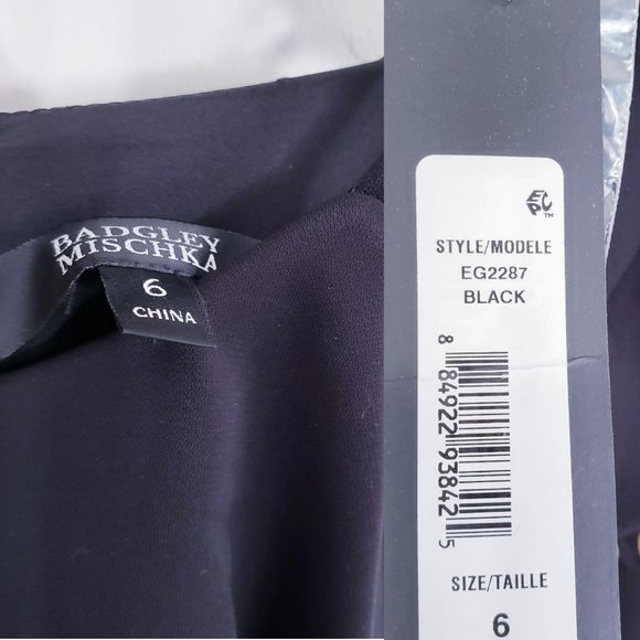 $795 NWT BADGLEY MISCHKA Women's Black Maxi Long Dress‎ 4 SMALL Ruffle Pearls - Picture 5 of 12